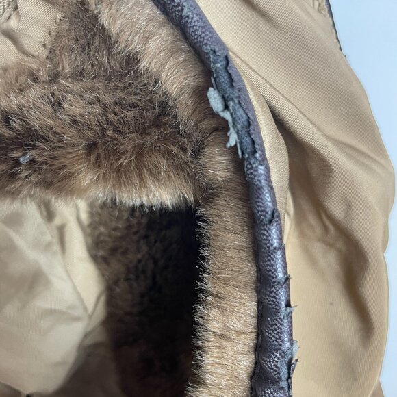 Zara Tan Quilted Puffer Jacket Faux Fur Hood Size L - Picture 9 of 9